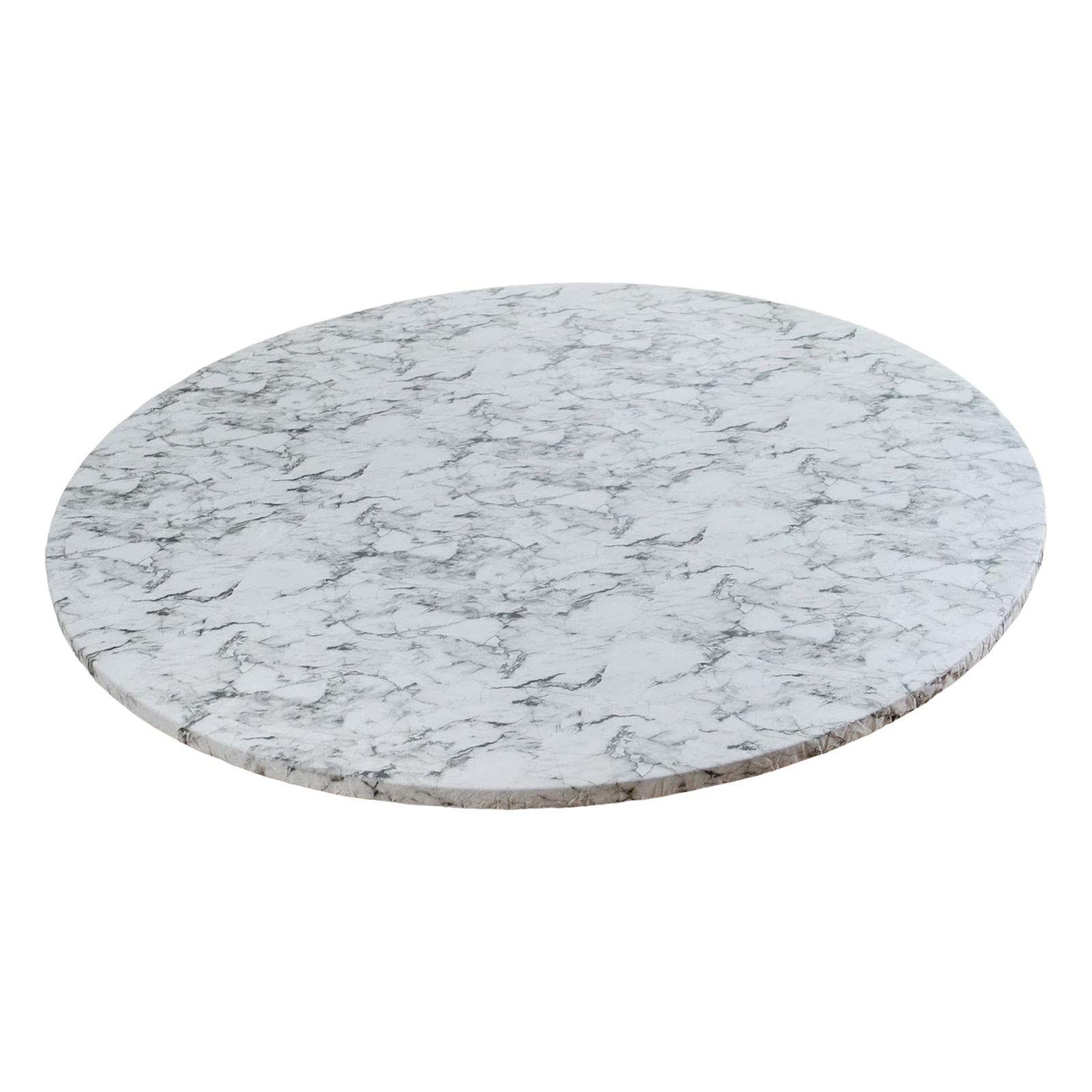 Fenteer Round Fitted Tablecloth with Flannel Backing, Waterproof Wipeable Table Cover Elastic Edge, Luxury White Marble Pattern, for Round Tables,114 to 142cm