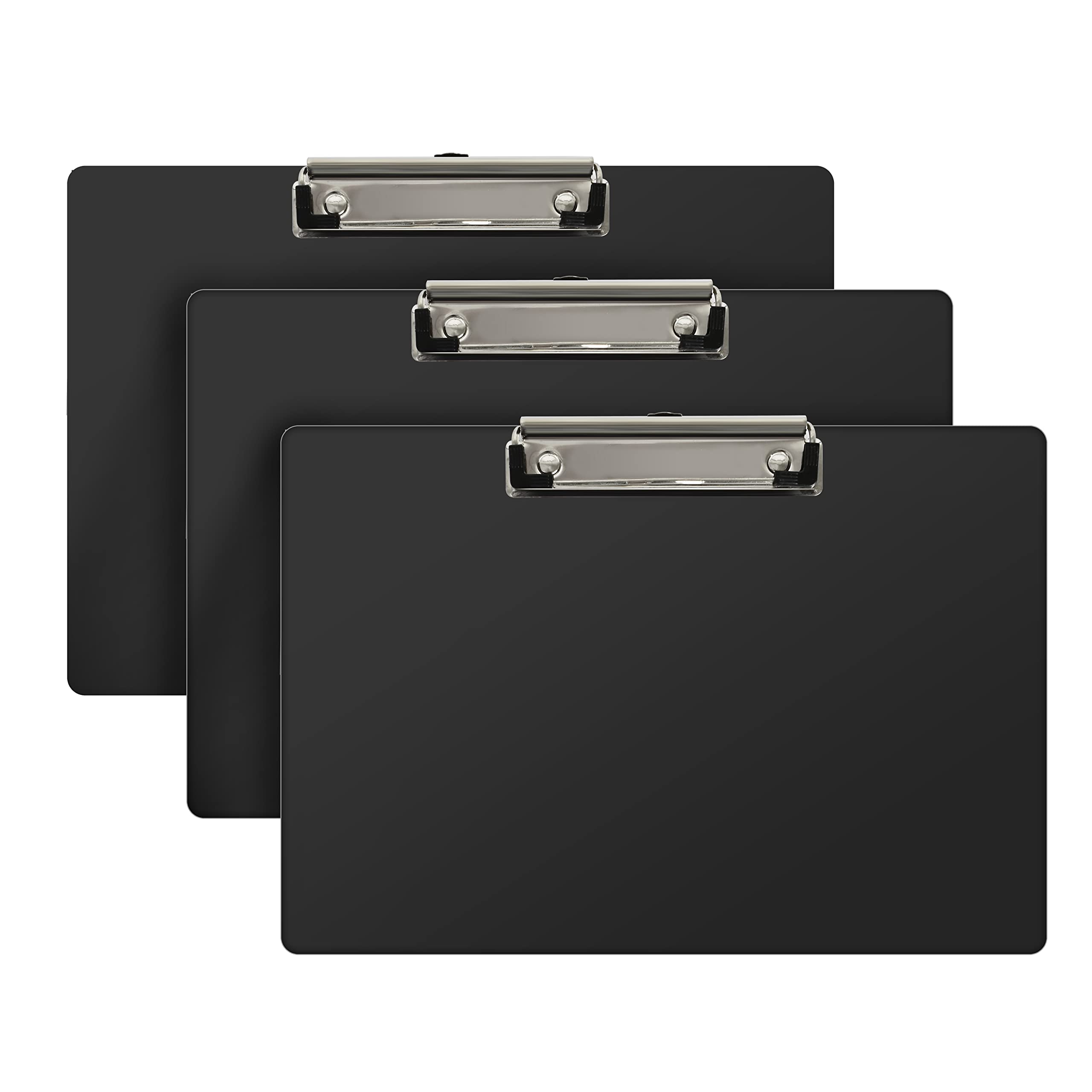 Acrimet Clipboard Landscape Letter Size A4 (23 cm x 34 cm) Low Profile Clip (Plastic) (Black Color) (3 Pack)