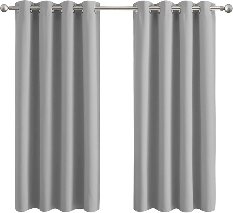 Aspire Homeware Blackout Curtains Light Grey 66x54 2 Panels with Tiebacks