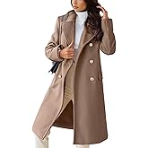 chouyatou Women's Winter Lapel Double Breasted Office Work Long Wool Pea Coat Overcoat