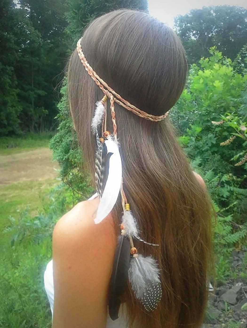 Zoestar Boho Feather Headband Vintage Indian Headpiece Beaded Hippie Head Chain Festival Hair Jewelry for Women