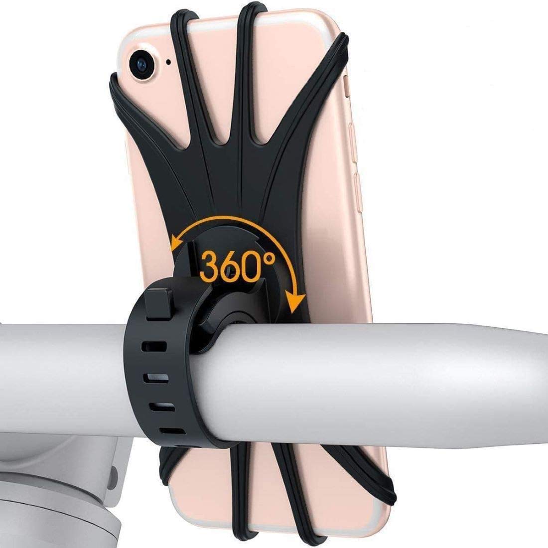 HMMJ Bike Phone Holder Silicone, 360° Rotation Universal Handlebar Cell Phone Mobile Bicycle Stand, for iPhone X/8/8 Plus/7/7 Plus/6S Plus, Samsung Galaxy S8 and All 3.5-6.5 Inch Smartphones