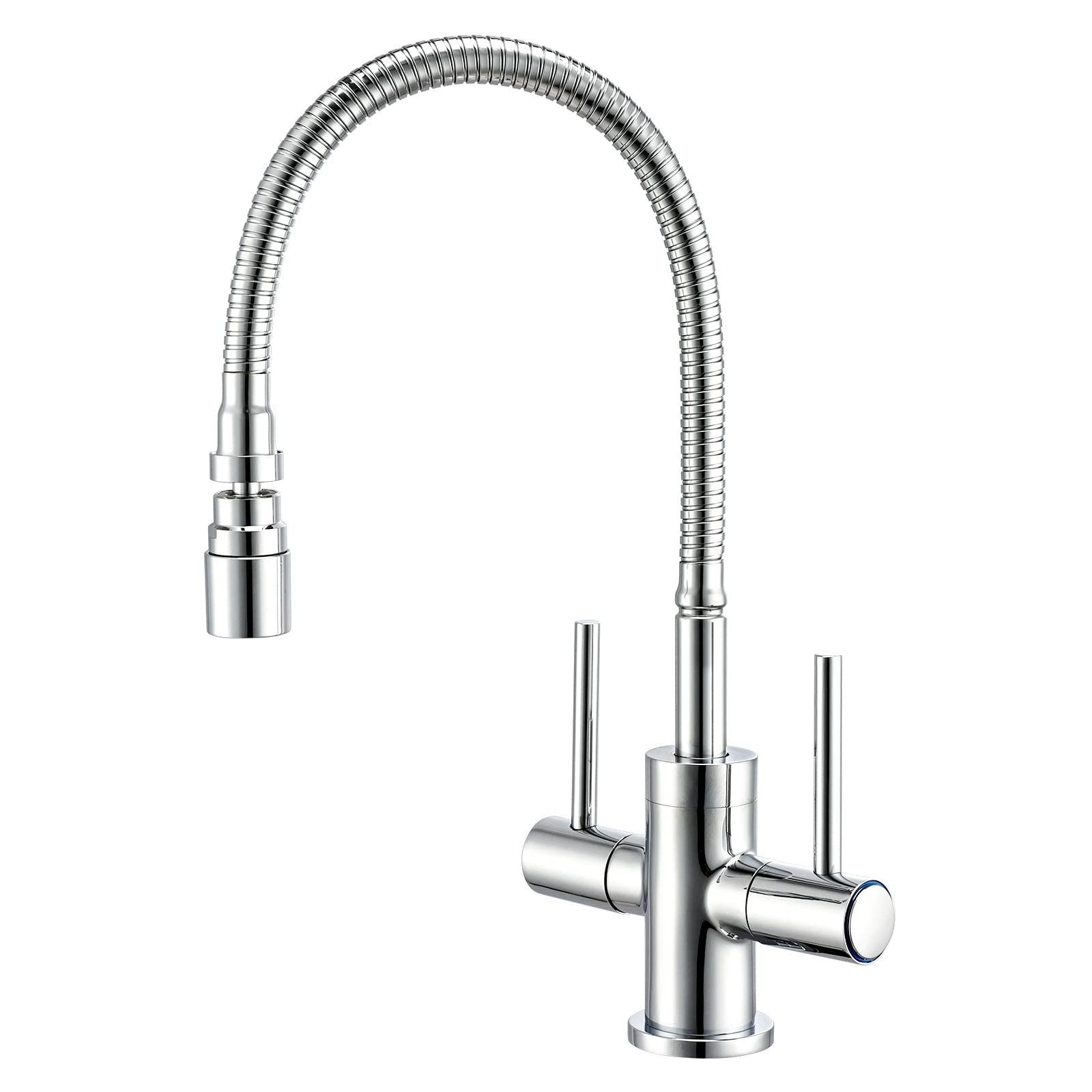 Hapilife Kitchen Tap with Flexible Spout Dual Lever Flexible Kitchen Mixer Taps 1 Hole Modern Monobloc Pull Down Sink Taps Mixer with Pull Out Hose Chrome Faucet
