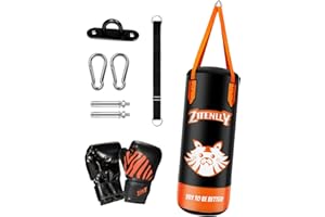 ZTTENLLY Kids Punching Bag with Gloves - PU Leather & Adjustable Height Strap - Boxing Bag Set for 3-8 Years Kids Great for Boxing, MMA, Kickboxing