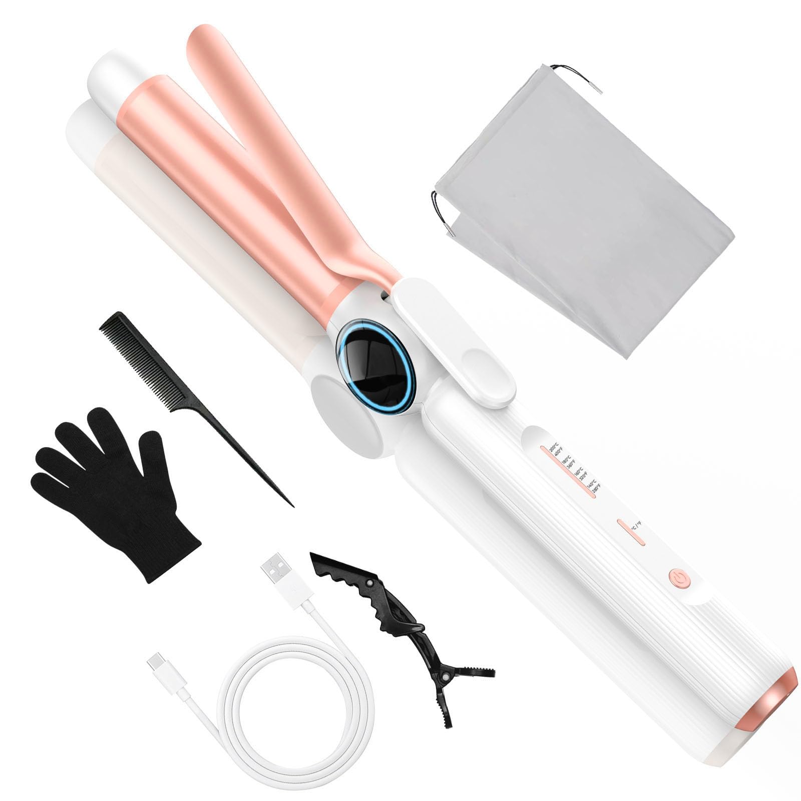 Photo 1 of Cordless Curling Iron 9000 mAhUSB Rechargeable, 4 Temps Setting Cordless Hair Curlers, 280°F-400°F Travel Cordless Curling Wand, Wireless Ceramic Hair Styling Tools Hot Rollers Hair Curlers
