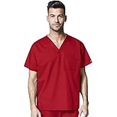 WonderWink Womens Unisex V-Neck Top Medical Scrubs Shirt, Red, X-Small US