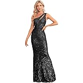 YHHOWEP One Shoulder Formal Sequin Dress for Women Sparkly Bodycon Evening Gowns Maxi Mermaid Ball Long Dresses