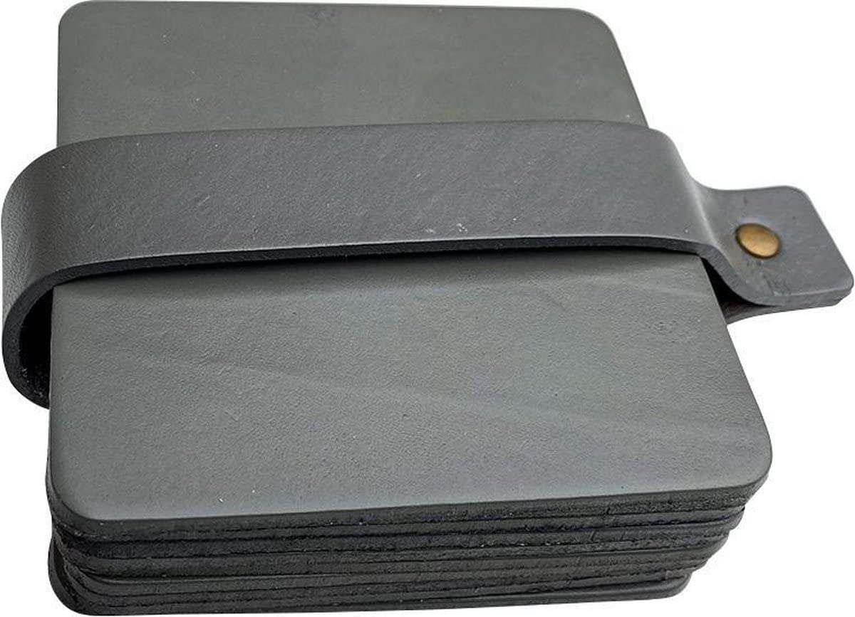 Brute Strength - Full grain leather coasters - Grey - Square - 10 pcs - Square coaster for glass - Coasters for drinks - includes holder