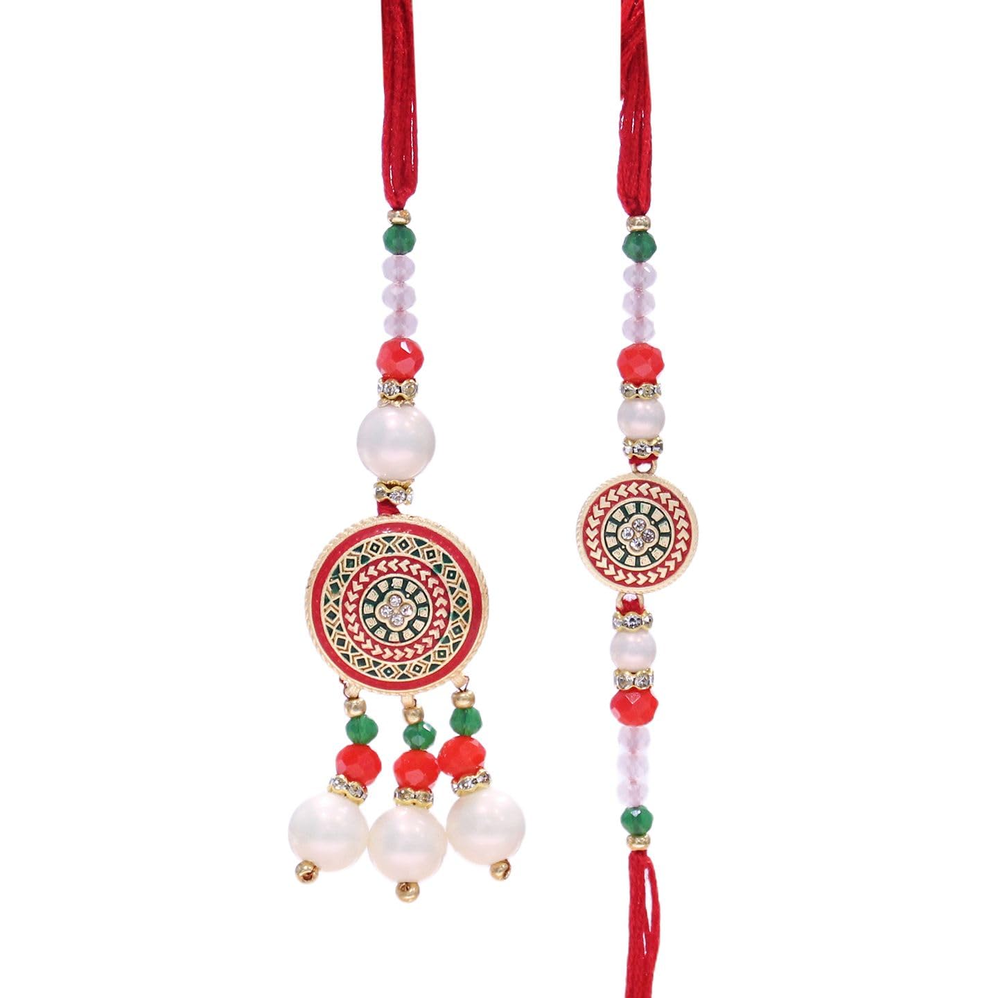 TIED RIBBONS Rakhi for Brother and Bhabhi Gift Set, Mini Greeting Card, Tika Set - Rakhi Set for Bhai Bhabhi, Bhaiya