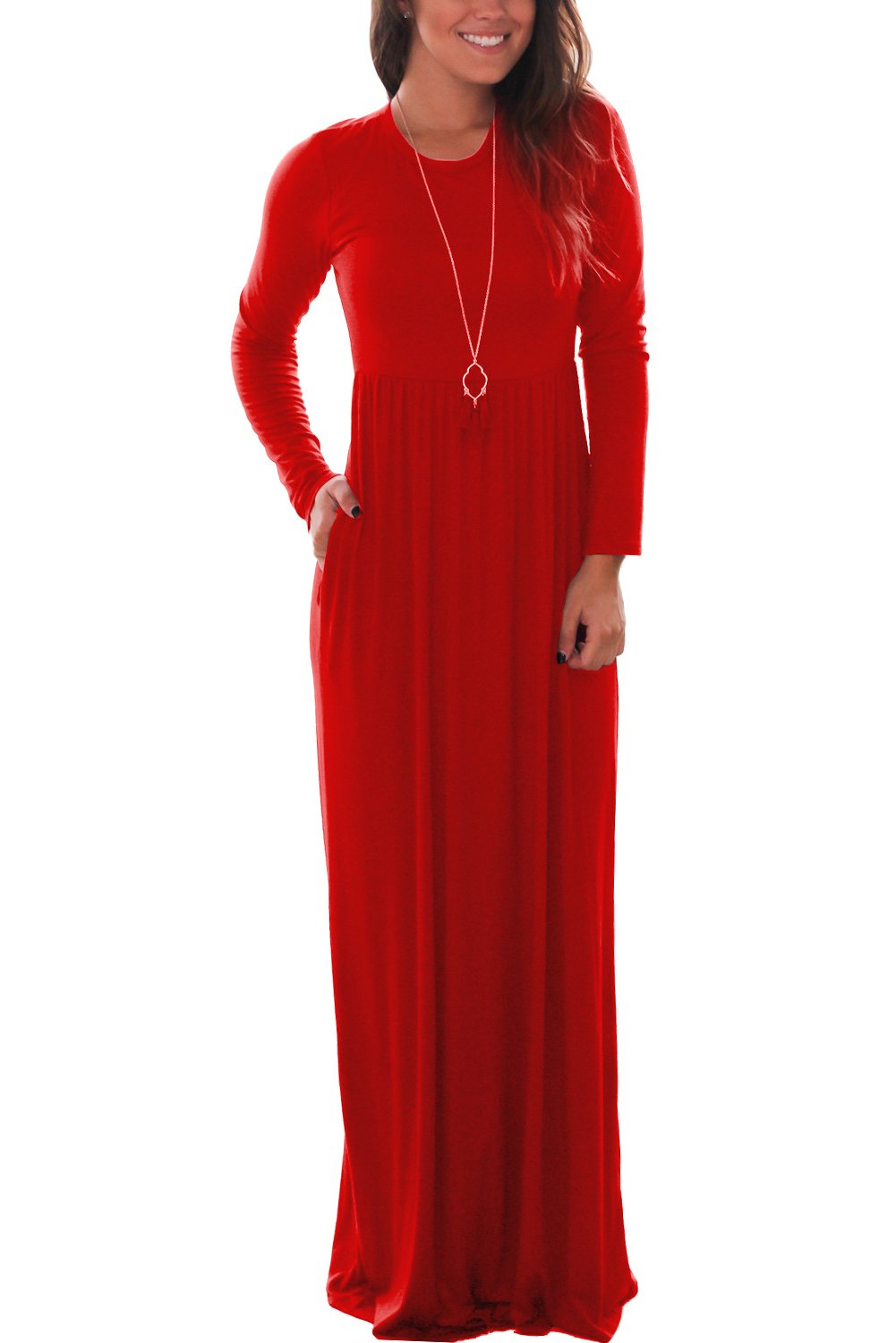 Women\'s Casual Long Maxi Dresses with Long Sleeves Red Small