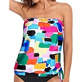 Holipick Strapless Tankini Tops for Women Swimwear Top ONLY Bandeau Bathing Suit Blouson Swimsuit No Bottom