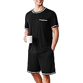 Ekouaer Men's Pajamas Set Casual Short Sleeve Shirts and Shorts Soft 2 Piece Loungewear With Pockets