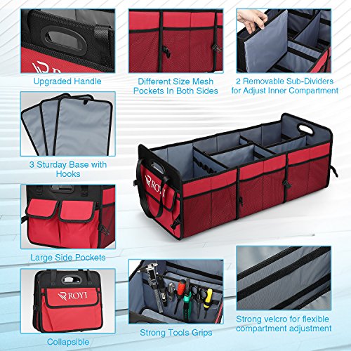 Upgraded Car Trunk Organizer Collapsible Portable Cargo Storage with Tools Grips 3 Large Compartments and Upgraded Handle Trunk Organizer Compatible with SUV Car Truck Auto Upgraded Car Trunk Organizer Collapsible Portable Cargo Storage with Tools Grips 3 Large Compartments and Upgraded Handle Trunk Organizer Compatible with SUV Car Truck Auto