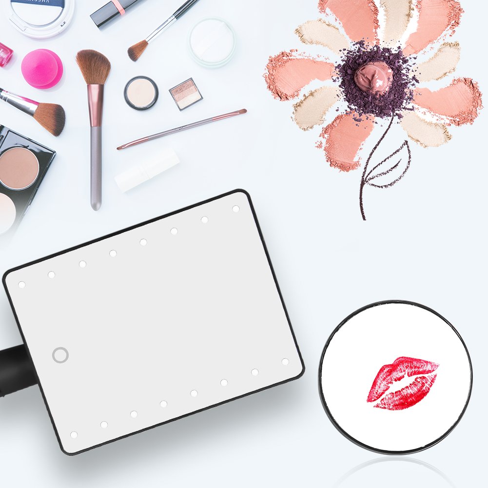 Makeup Mirror - 16 LED Touch Screen Tabletop Vanity Cosmetic Mirrors with Removable 10X Magnifying Mirror Dimming to Adjustable Brightness Power by USB (Black)
