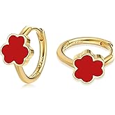 LQXY Gold Huggie Hoop Earrings for Women, 925 Sterling Silver Clover Earrings Gifts for Girls