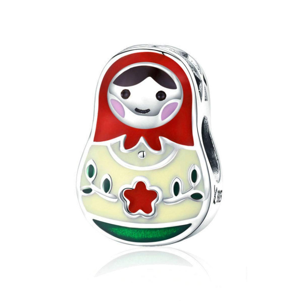 YASHUO Russian Doll Charms Original 925 Sterling Silver Red Enamel Ice Cream Candy Charms Charm for Bracelets (Russian Doll Girl Charm)