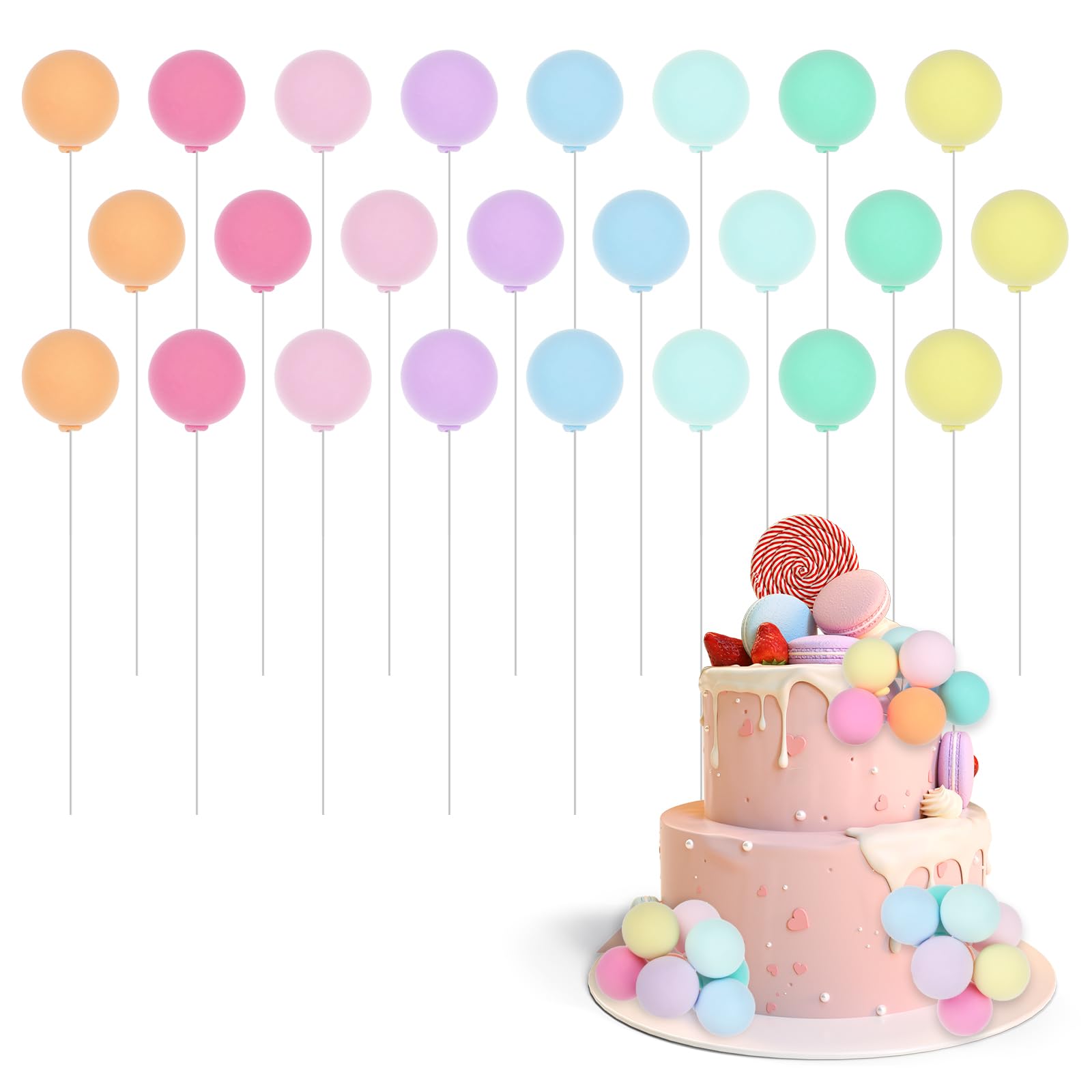Photo 1 of **PARTIAL SET/MISSING PIECES**  TIESOME 24Pcs Balloon Cake Topper Balls, Pastel Rainbow Cake Topper Cake Balls Decorations Mini Cupcake Insert Toppers Ball Cake Toppers for Birthday Party Wedding DIY Cake Decoration(Colorful)