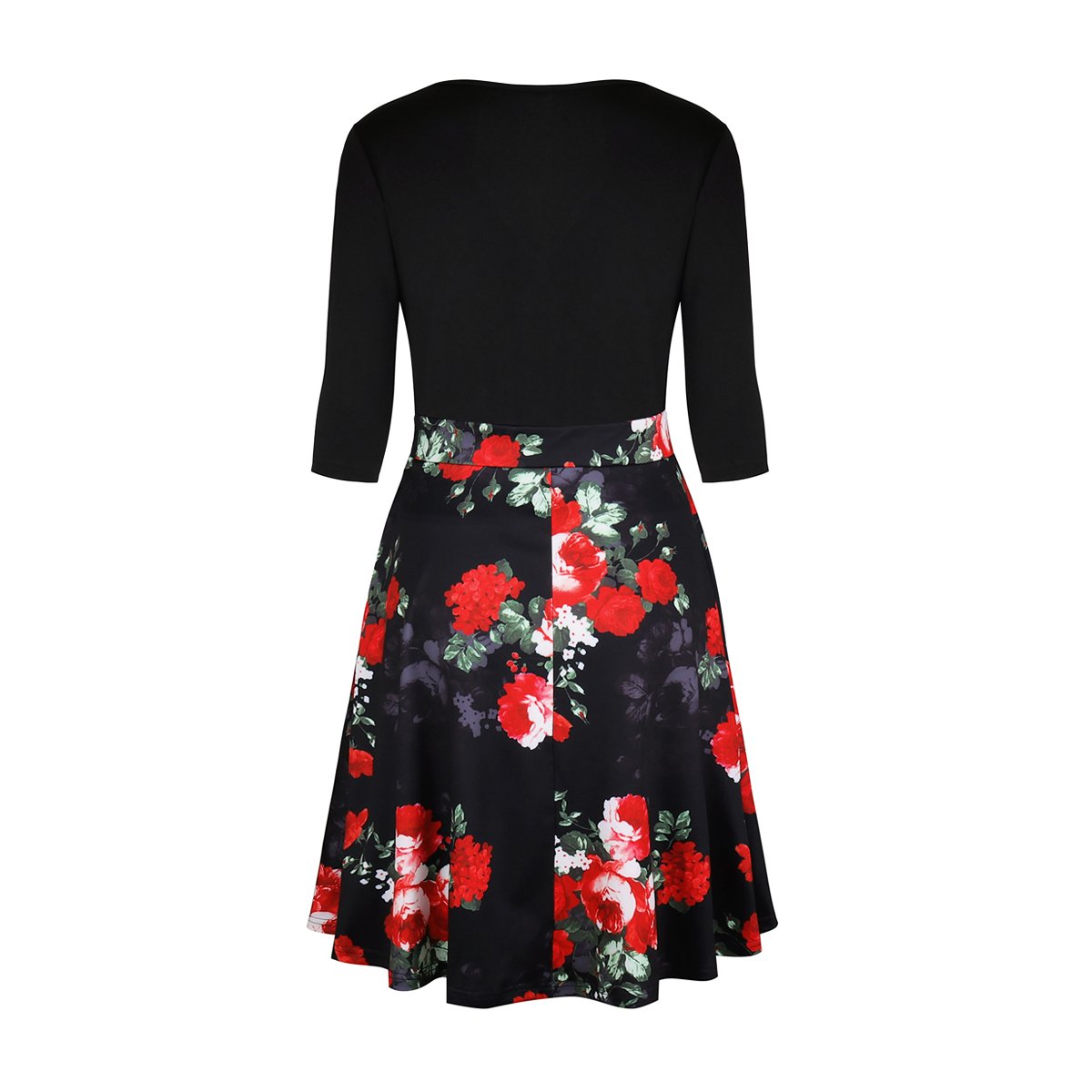 Zumine Women\'s Vintage Floral Midi Dress V-Neck half Sleeve Party cocktail dress (S, Red Floral)