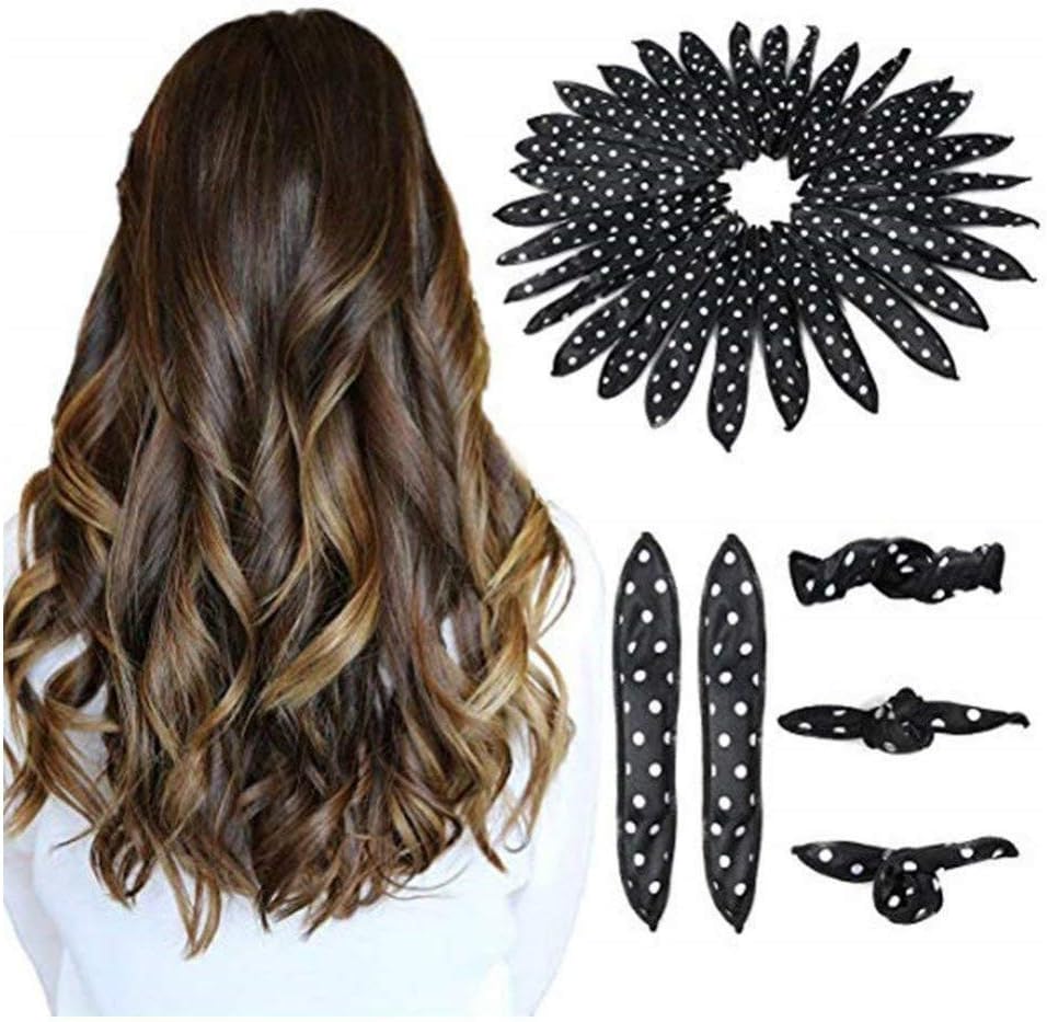 Flexible Foam Sponge Hair Curlers 10 Pcs No Heat Magic Hair Curling Reusable Big Curls for Long, Short, Thick & Thin Hair Spiral Curls Hair Free Headband (Black)