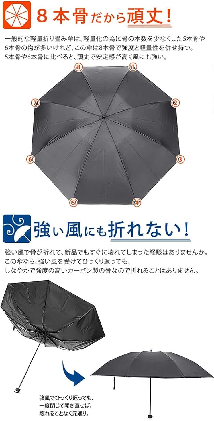 Amazon ラドウェザー 折りたたみ傘 メンズ レディース 大きくて カーボン製で超軽量 傘 大きい 雨傘 軽量 折れない 風に強い 折り畳み傘 ブラック トップレス式 折りたたみ傘 通販