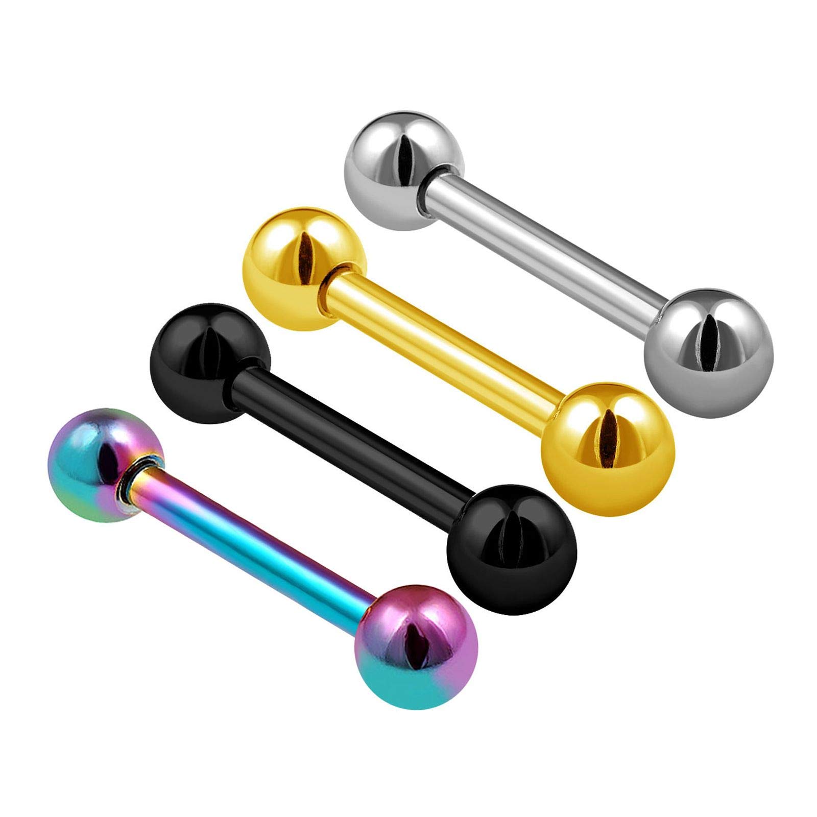 KJM FASHION 4PCS Surgical Steel Rainbow Barbell Earrings 16g 5/16 8mm 3mm Ball Cartilage Tragus Earrings Helix Piercing Jewellery 0681