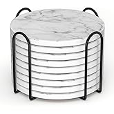 Billbotk 9 Pieces Ceramic Coasters for Drinks with Holder, Absorbent Drink Coasters for Coffee Table, Marble Style Coasters Wooden Table, Suitable for Kinds of Cups, 4 Inches
