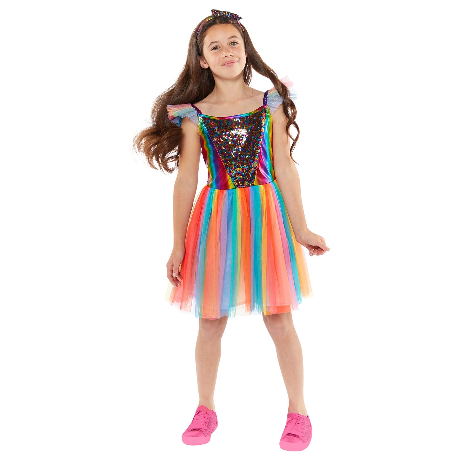 Amscan 9918399 - Girls Rainbow Dress with Headband Fancy Dress Costume Age: 8-10 Yrs