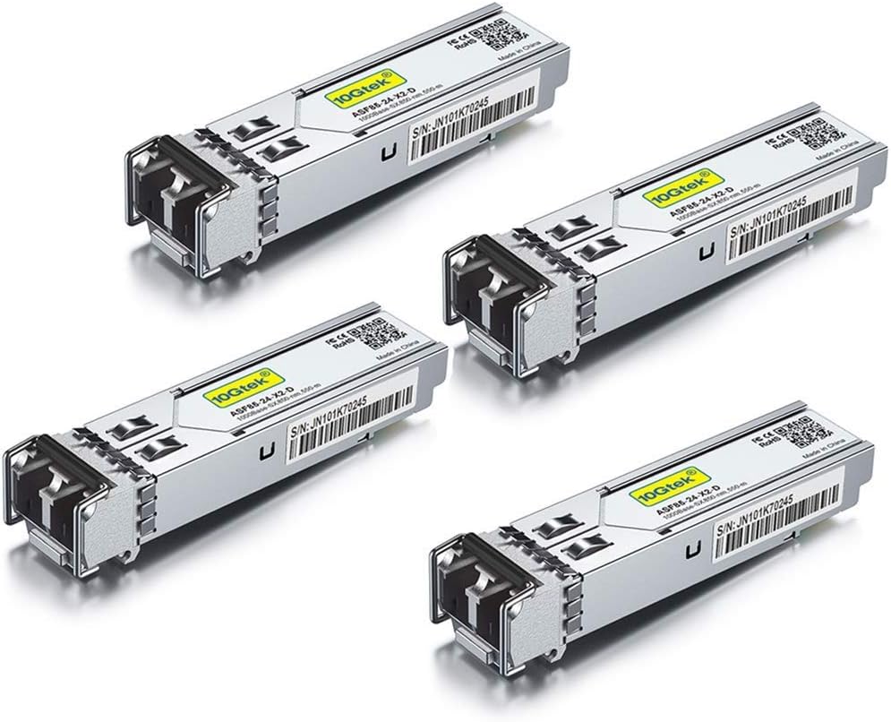 10Gtek 4 Pack 1G SFP SX LC Transceiver 850nm 550m MMF Compatible 10Gtek