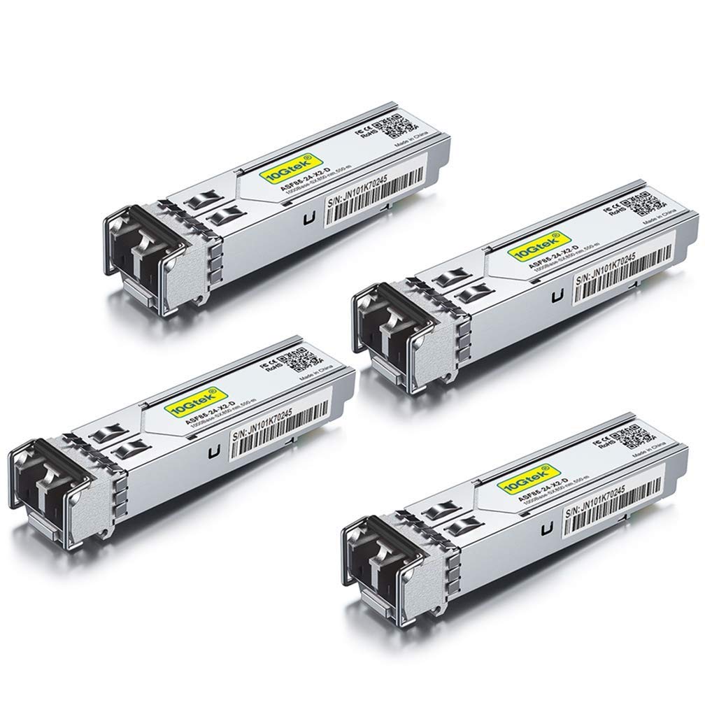10Gtek [4 Pack] 1G SFP SX LC Multimode Module 550-meter, 1000Base-SX Mini-Gbic Transceiver Compatible for Cisco GLC-SX-MMD, Meraki, Mikrotik, Netgear, Ubiquiti UniFi UF-MM-1G, D-Link,Zyxel and more