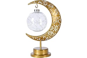 Carved Half Moon Lamp, Battery Operated Night Light, Decorative Metal Moon Light for Bedroom Home/11x7x4 Inch