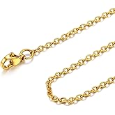 FOCALOOK Womens Chain Necklaces 2MM Cable Necklace, 316L Stainless Steel Silver/Black/14K Gold/Rose Gold Plated, Hypoallergenic Chains for Pendant,14-30"