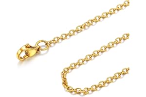 FOCALOOK Women Men Cuban Chain Necklace, Custom Available, 5mm Width, 14/18/20/22/24/26/28/30inch Length, Gold Plated/Stainle