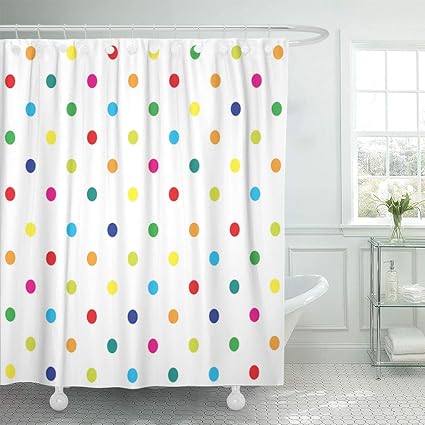 Amazon Com Emvency Shower Curtain Colorful Rainbow Polka Dot Girl