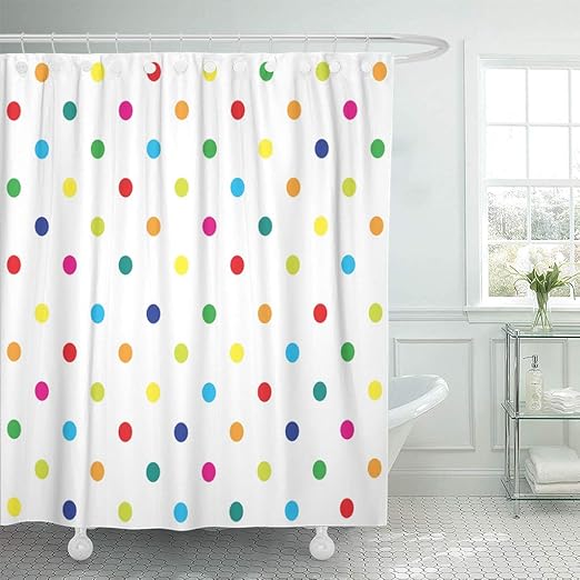 Amazon Com Emvency Shower Curtain Colorful Rainbow Polka Dot Girl