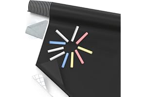 EILYLIAFE Chalkboard Wallpaper Stick and Peel 17.7×78.7'' Large Classroom Kids Playroom Chalk Board Sticker Black Contact Paper Self Adhesive Wall Paper with 10 Colorful Chalks and Cleaning Cloth (Black)