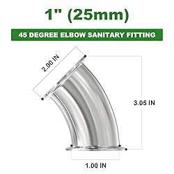 TAISHER 1PCS 304 Stainless Steel 1" Tube OD 45
