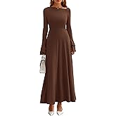 PRETTYGARDEN Womens Dresses Formal Off The Shoulder Long Sleeve Ruched Knit A-Line Maxi Wedding Guest Dress Fall Clothes