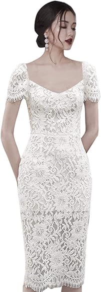Amazon Chapelle レース ドレス フォーマル ワンピース 結婚式 パーティー お呼ばれ 長袖 五色 ホワイト Xs パーティードレス 通販