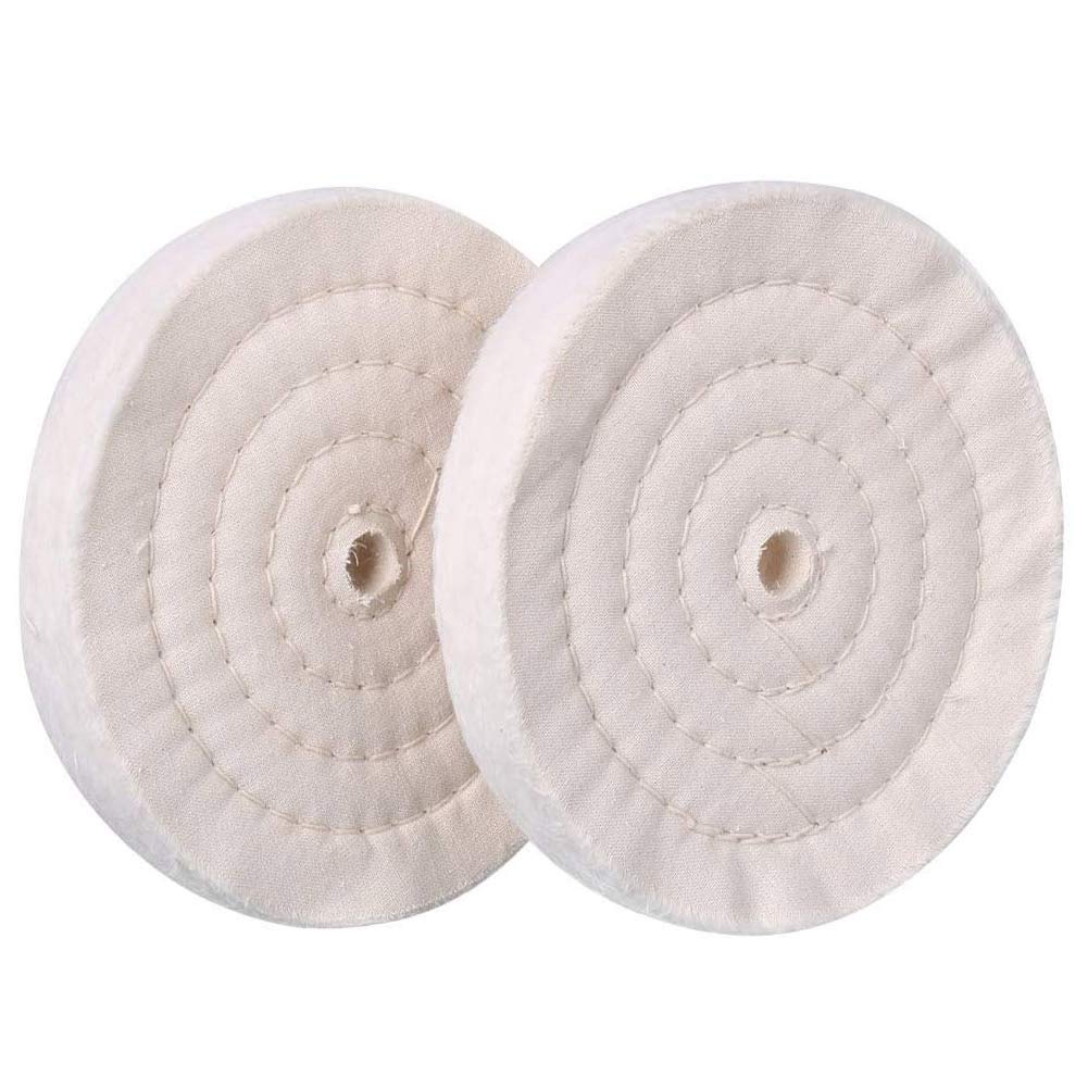 Polishing Wheel Buffing Wheel 6 inch (70 Ply) for Bench Grinder Spiral Stitched Mirror Cotton 2PCS