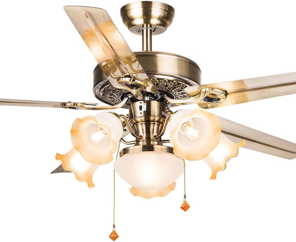 Restaurant Iron Leaf Fan Light Living Room Creative Remote Control Ceiling Fan Light LED Antique Fan Chandelier Bedroom Silent Fashion Ceiling Fan Light (Color : Silver, Size : 55 * 120cm)