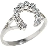 .925 Sterling Silver White Cubic Zirconia Horseshoe Split Shank Lucky Statement Ring