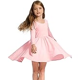 Stelle Long Sleeve Girls Dress Toddler White Dresses Skater Twirl Cotton A-Line Dress for School Casual
