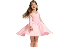 Stelle Long Sleeve Girls Dress Toddler White Dresses Skater Twirl Cotton A-Line Dress for School Casual