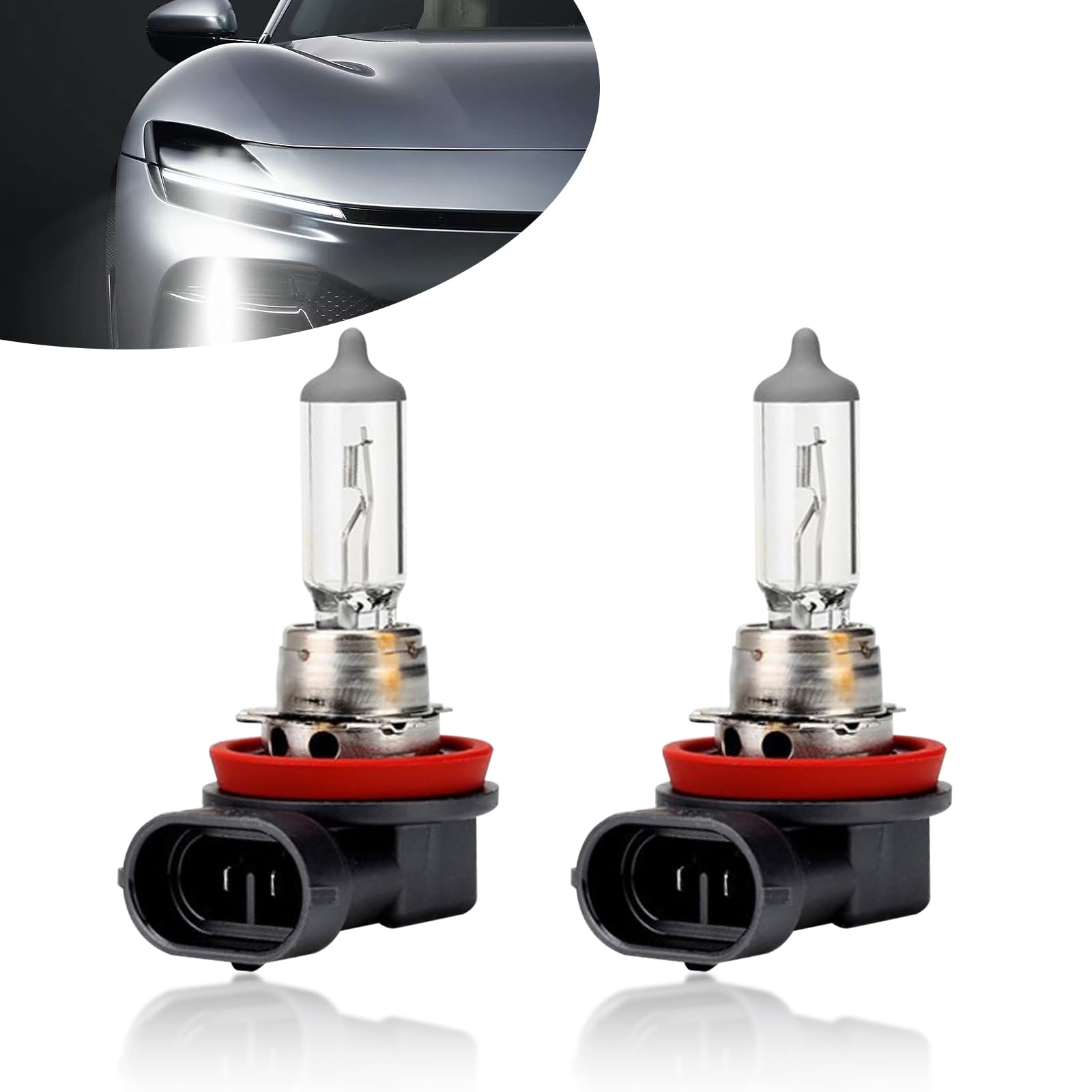 Photo 1 of UGSHY 2 PCS H11 Automotive Halogen Bulb, 12V 55W 60,000 Hours Service Life High-transmission Quartz Glass High Low Beam, Lighting Replacement Accessories, Compatible with Most Car Models (White)