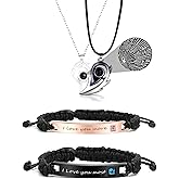 HUASAI 4Pcs Heart Necklaces for Women Couples Necklace Bracelets Matching Set for Couples Jewelry Gifts Pendant Matching Necklace Valentines Day Gifts for Her Girlfriend Valentines Accessories