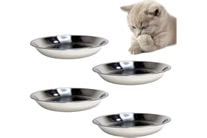 kathson Stainless Steel Whisker Relief Cat Bowl, 4 pcs Shallow and Wide Bowls, Pet Cat & Dog Feeding Large Dishes Fits with Elevated Stands Pet Bowl Stand (7.00 Inch Dia.)