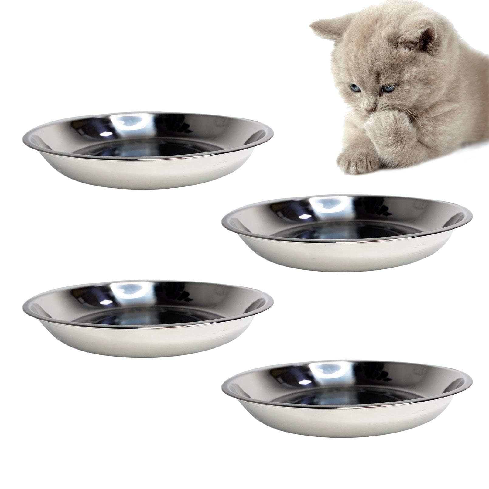 Photo 1 of kathson Stainless Steel Whisker Relief Cat Bowl, 4 pcs Shallow and Wide Bowls, Pet Cat & Dog Feeding Large Dishes Fits with Elevated Stands Pet Bowl Stand (7.00 Inch Dia.)