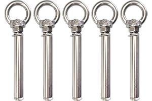 JENSWILL Expansion Bolts Anchor Bolt 5 Pack M6*80mm 304 Stainless Steel Expansion Screws Bolts Eyes Ring Fastener Wall Concrete