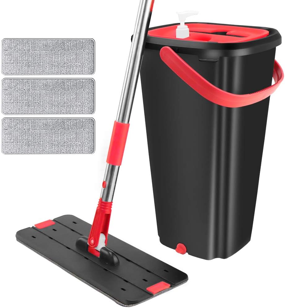 Flat Floor Mop and Bucket System, Hand Free Mop Bucket with