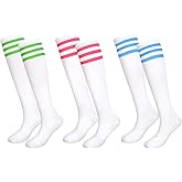 Kuscul 3 Pairs of Stripes Socks Knee High Socks for Women Girls Halloween Anime Hero Cosplay